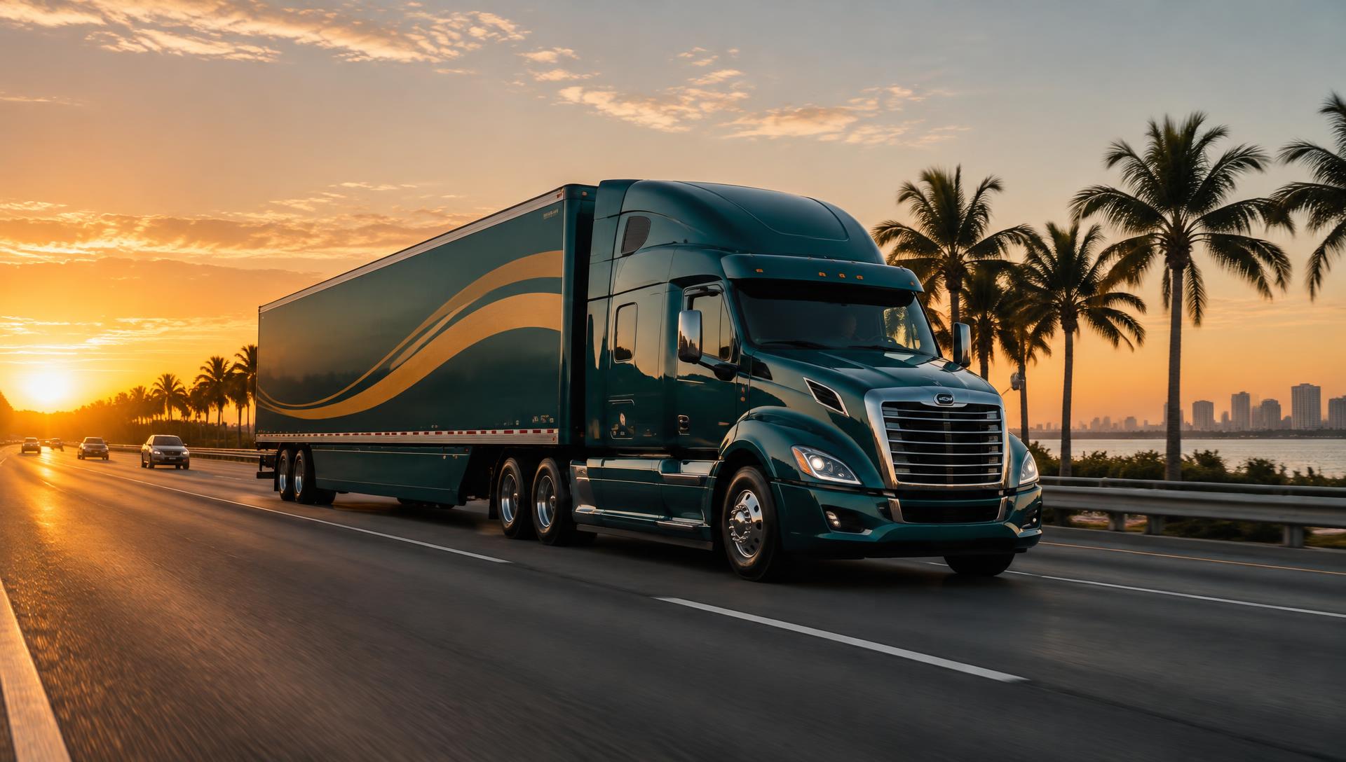 All Roads Express truck on a Florida highway at sunset